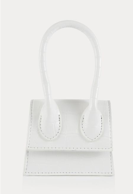 Textured Single Handle Mini Bag With Shoulder Strap -Sale