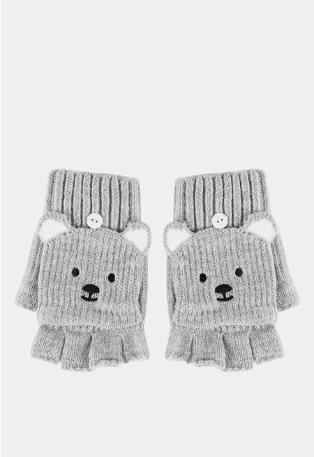 Open Fingers Ribbed Wool Gloves With Animated Design -Sale