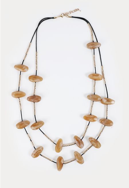 Acrylic Bead Gold Plated Crimp Tube Matinee Necklace -Sale