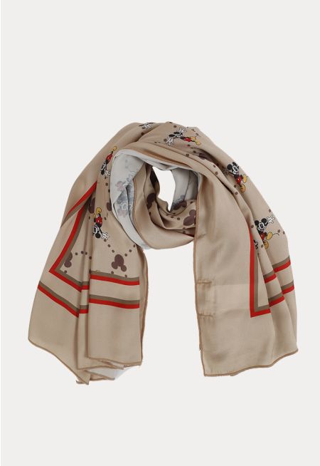 Mickey Mouse Printed Satin Square Scarf -Sale