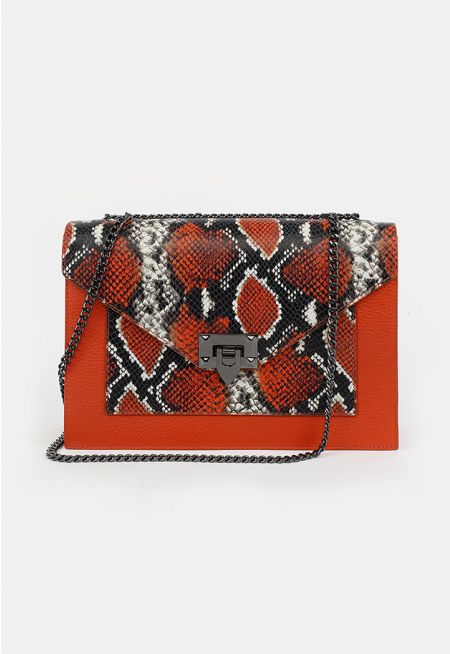 Snake Pattern PU Leather Satchel Bag -Sale
