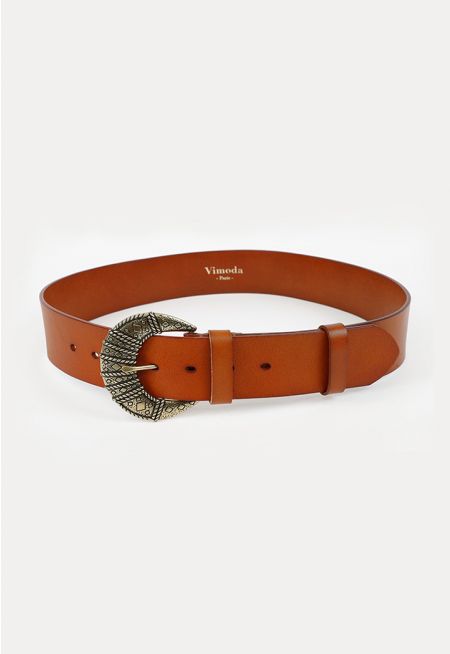 Embossed Gold Toned Alloy Buckle PU Leather Belt -Sale