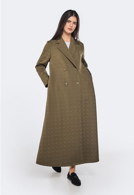 Geometric Embroidered Quilted Abaya