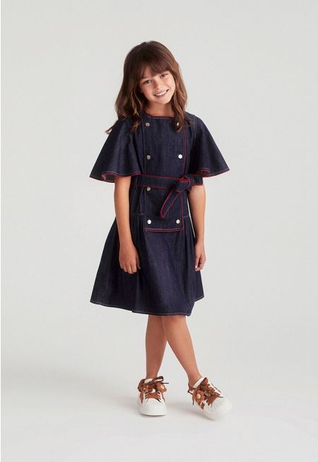 Double-Breasted Belted Denim Dress