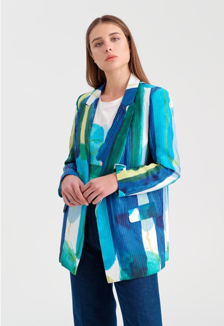 All-Over Printed Pleated Blazer -Sale