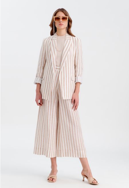 Long Contrast Stripe Linen Pants -Sale