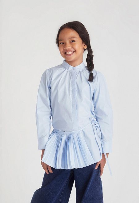 Shirt with Pleated Detachable Belt