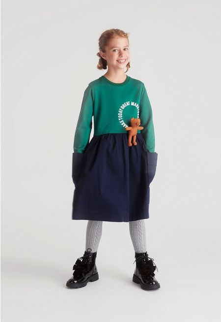 Two-Color Dress with Teddy Brooch