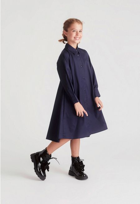Buttoned Side-Expansion Shirt Dress