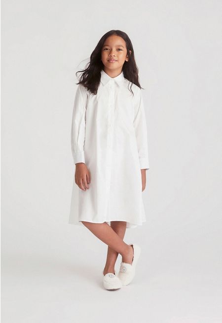 Buttoned Side-Expansion Shirt Dress