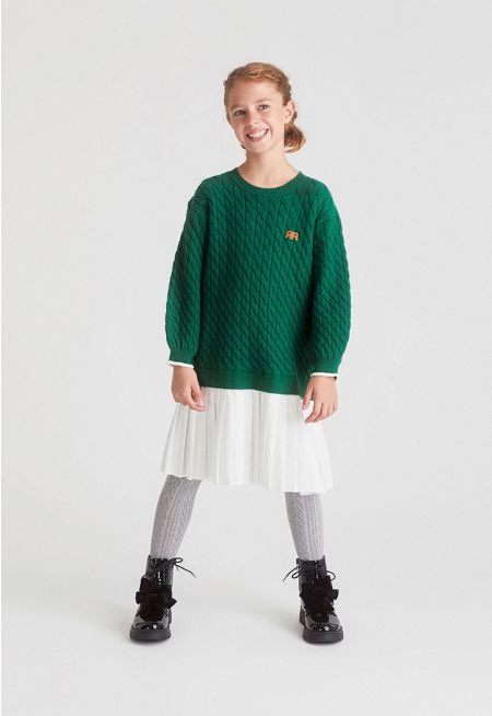 Pleated Contrast Hem Knit Dress