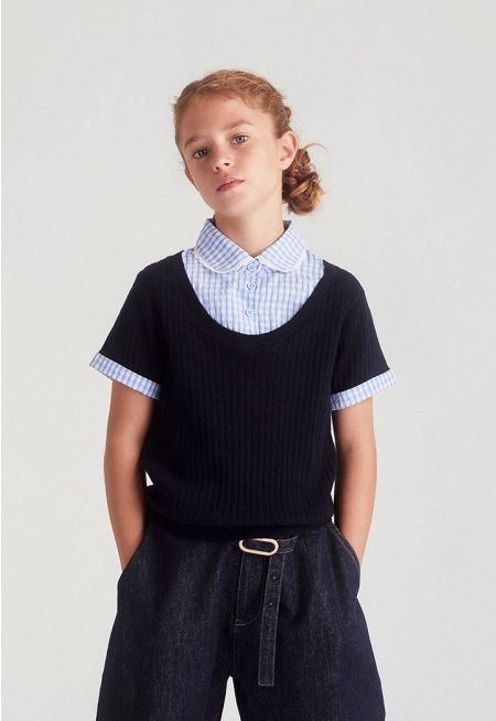  Two-Pieces Look Knit Blouse 