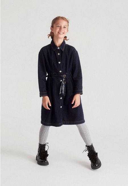  Belted Denim Shirt Dress