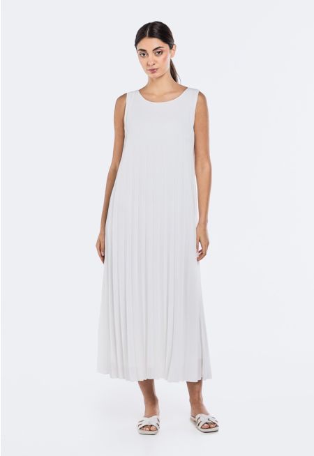 Pleated Sleeveless A-Line Dress