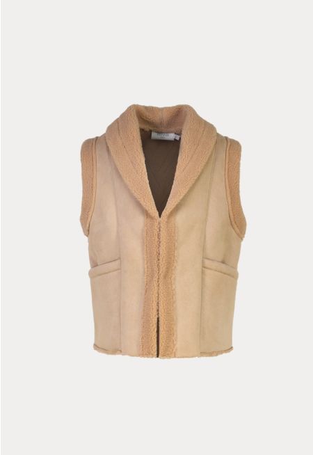 Solid Fur Lined Collared Sleeveless Gilet