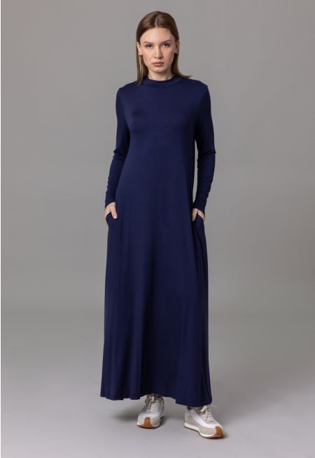 Round Neck Solid Maxi Dress