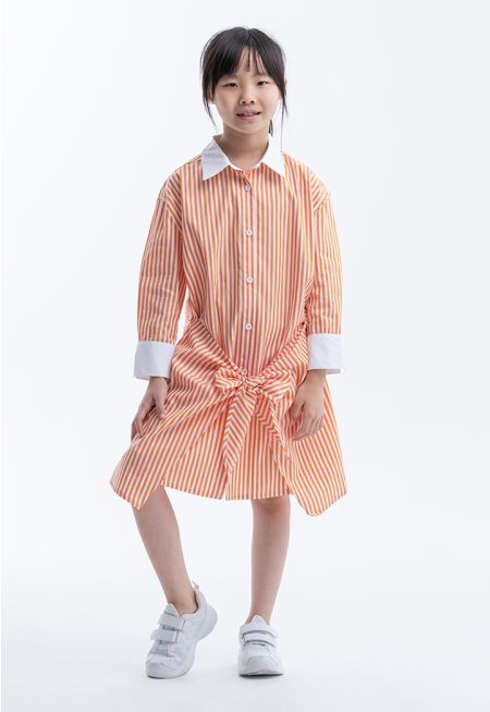 Striped Sleeved Collared Wrap Shirt Dress -Sale