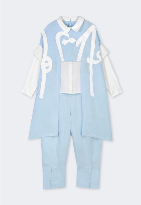 Arabic Letter Blouse and Pants (2PCS)