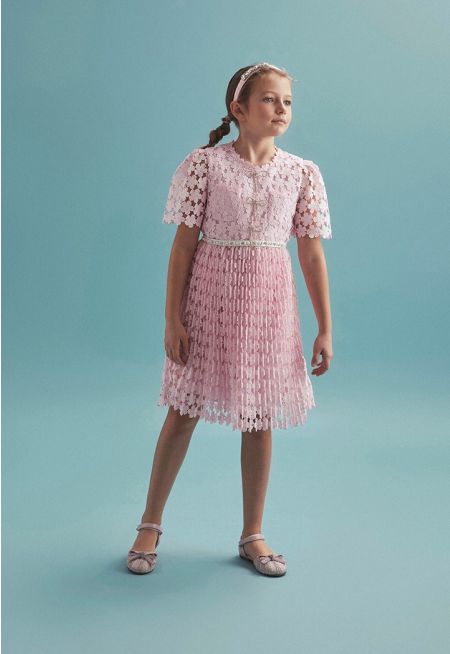 Floral Lace Pleated Dress