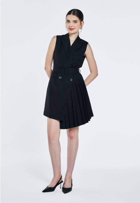 Sleeveless Pleated Blazer Dress