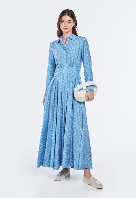 Monogram Print Pleated Dress