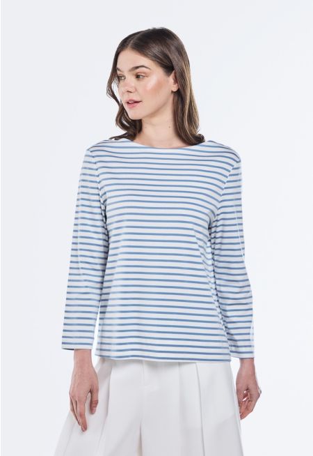 Striped Boat-Neck Top