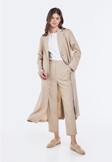 High Waist Buttoned Hem Trousers