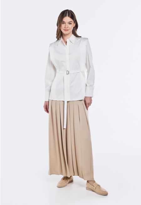 Solid Pleated Palazzo Trousers