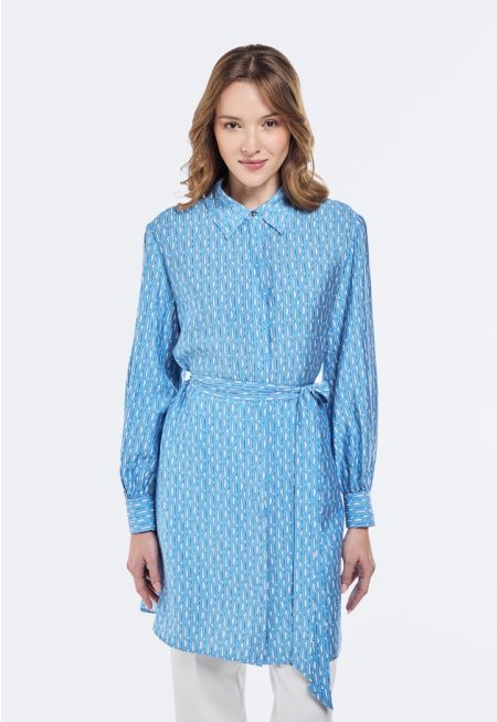 Monogram Print Belted Shirt