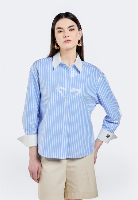 Striped Sequin Embellished Shirt