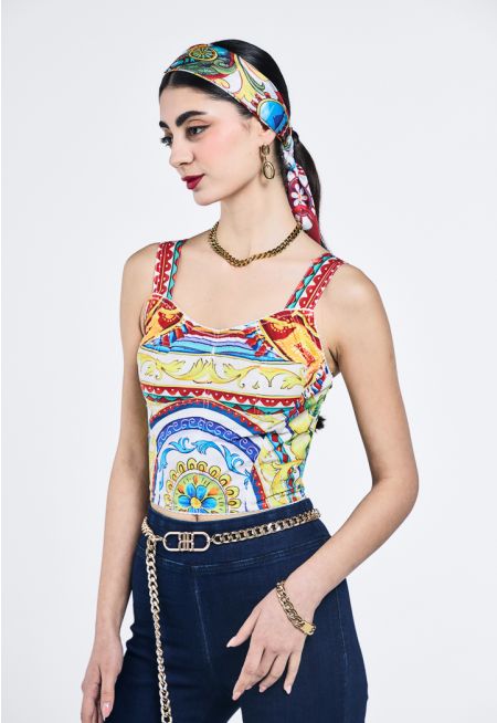 Multicolor Print Cropped Top