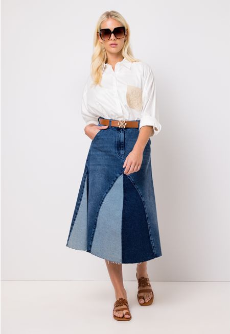 Patchwork Denim Maxi Skirt