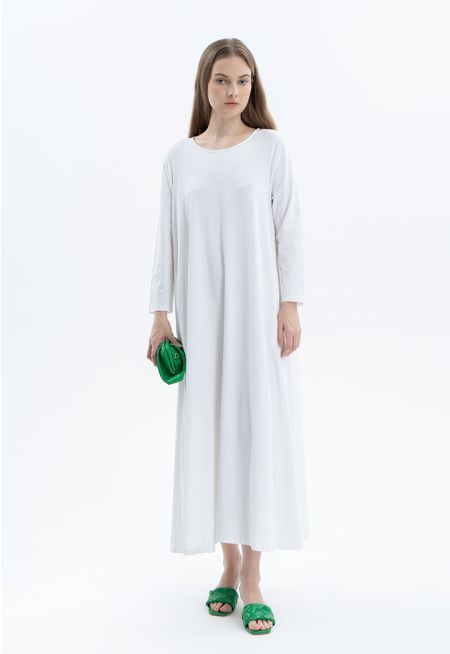 Classic Round Neck Solid Maxi Dress