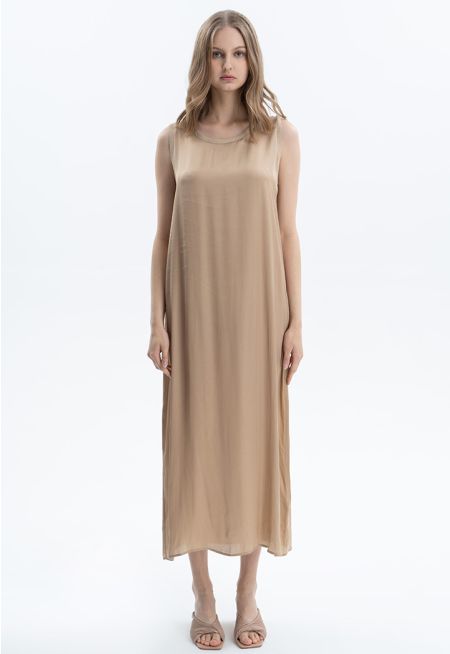 Solid A-line Maxi Sleeveless Dress