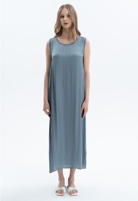 Solid A-line Maxi Sleeveless Dress