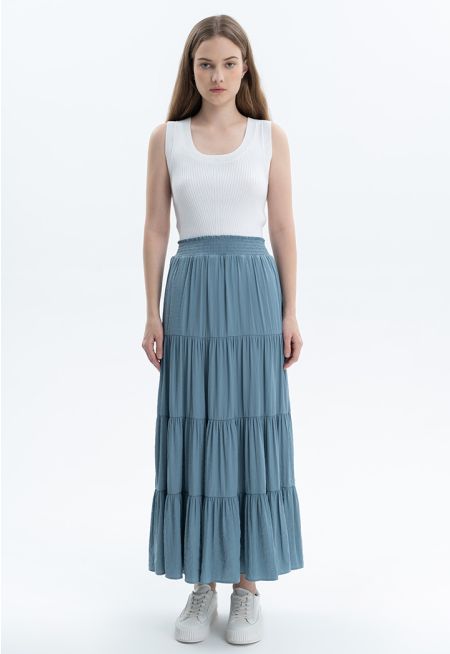 Smocked Waist Tiered Solid Skirt