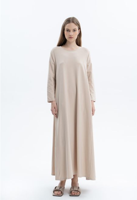 Classic Round Neck Solid Maxi Dress