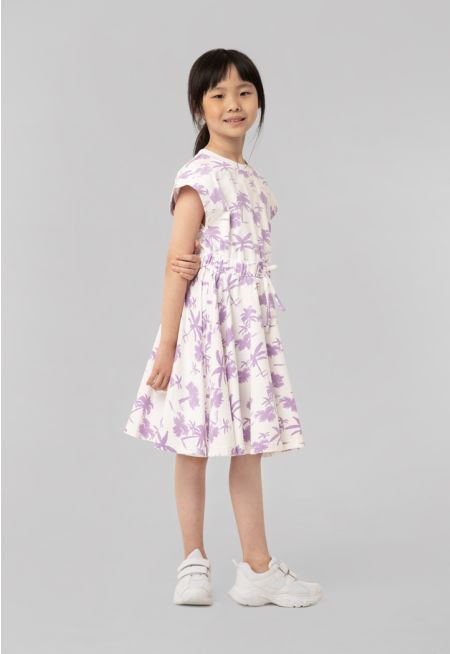 Girls Contrasting Trees Printed Dress -Sale