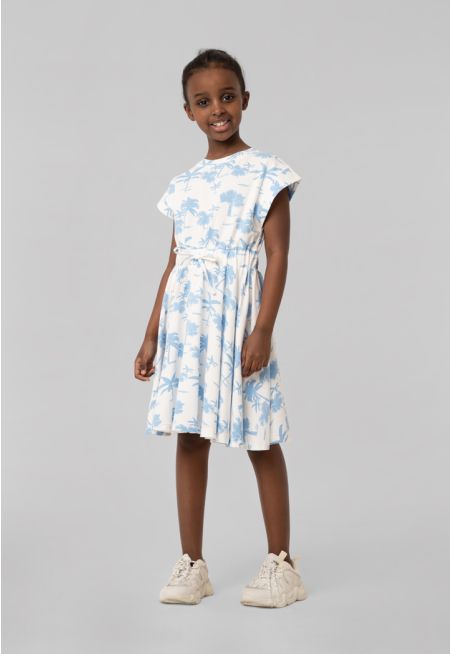 Girls Contrasting Trees Printed Dress -Sale