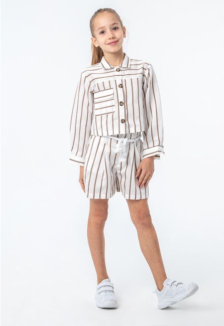 Striped High Waist Shorts With Robe Belt -Sale