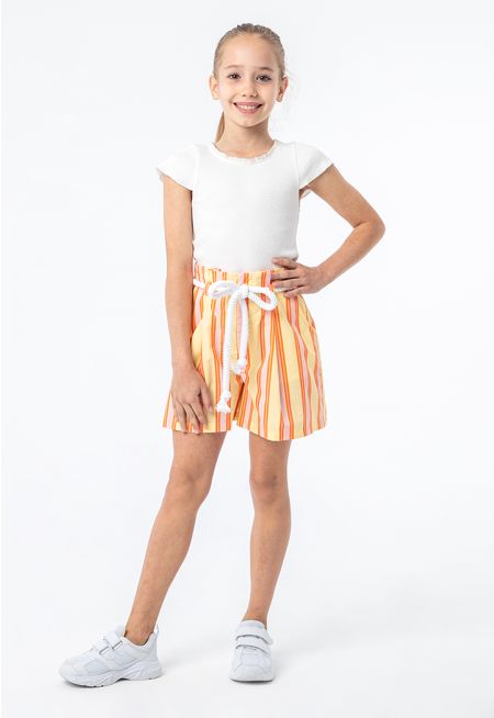 Striped Colorful High Waist Shorts With Robe Belt -Sale