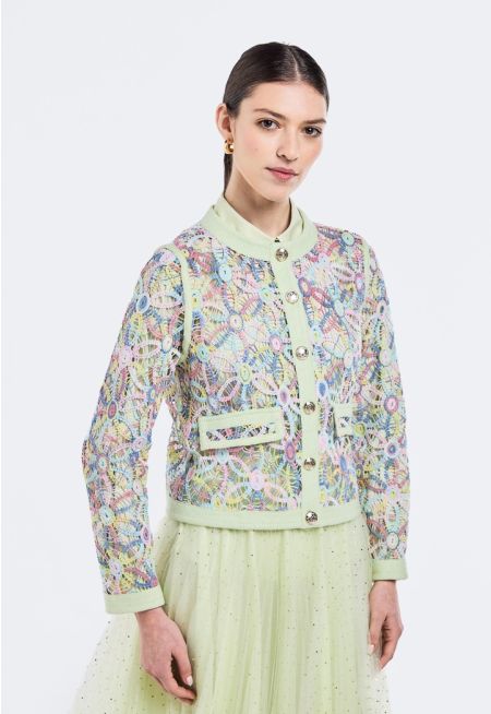 Floral Embroidered Crochet  Jacket