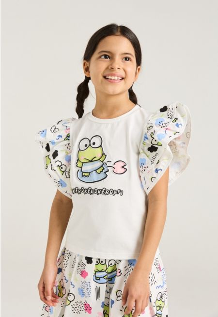 Keroppi Printed Ruffled T Shirt