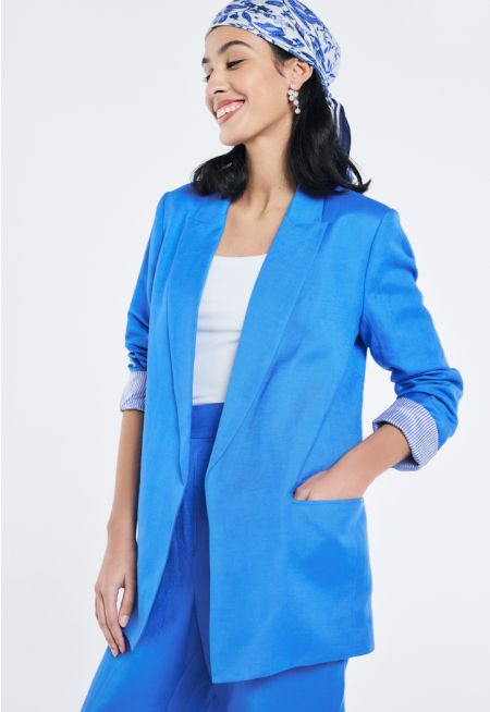 Notched Collar Solid Open Blazer- Ramadan Style