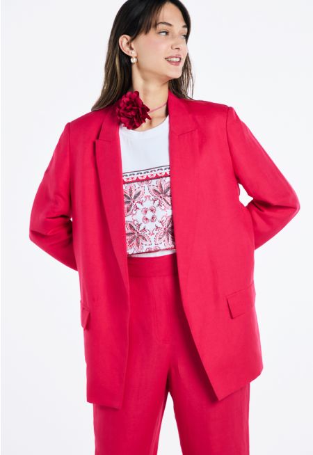 Notched Collar Solid Open Blazer- Ramadan Style