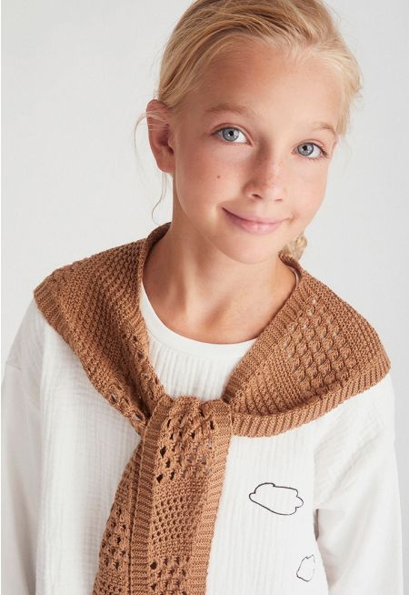 Crinkled Hoodie with Knit Scarf 