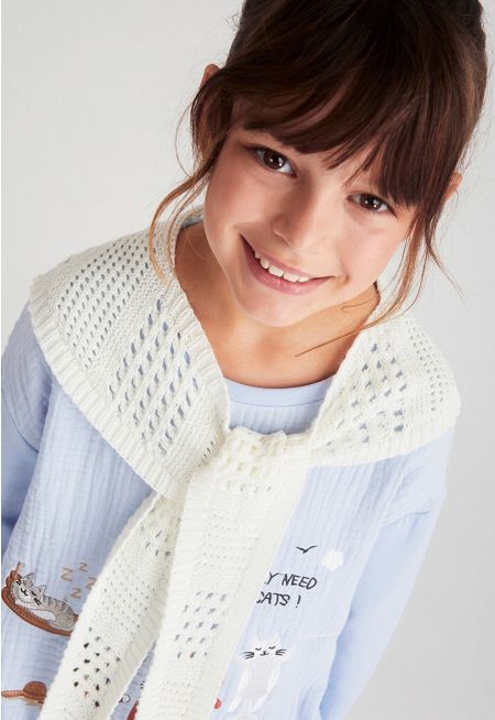 Patches Hoodie with Knit Scarf 