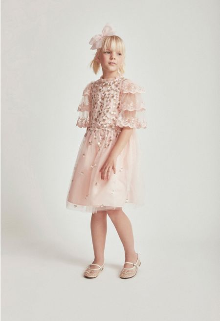 Layered Sleeve Embroidered Dress