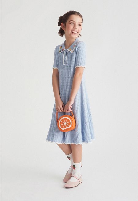 Knitted Cutwork Contrast Dress