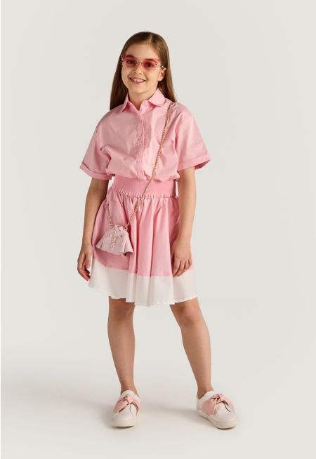 Shirt and Contrast Skirt Set (2PCS)